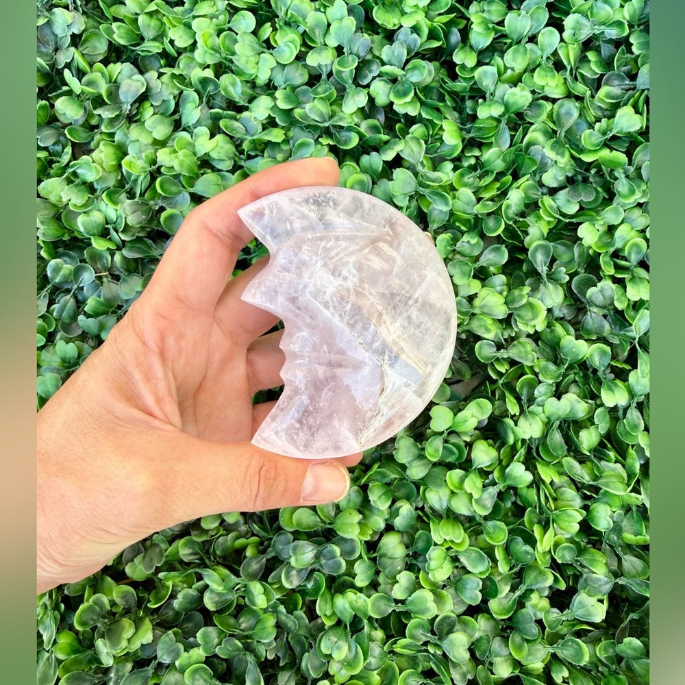 Rose Quartz Crescent Moon Carving